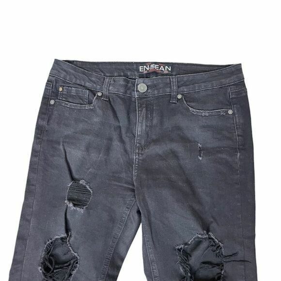 Enjean Jeans Black Size 11 Destroyed Cuffed Ankle - Picture 5 of 12